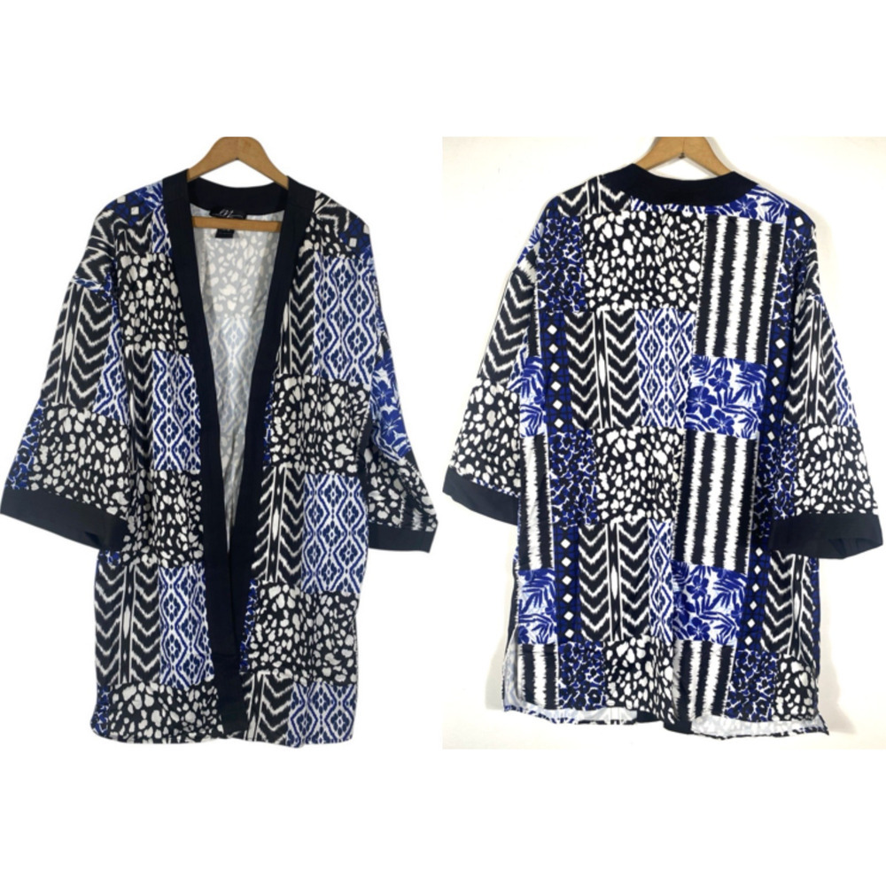 Midnight Velvet 1X Kimono Wrap Jacket Black Blue Boho Gypsy Tropical Cruise